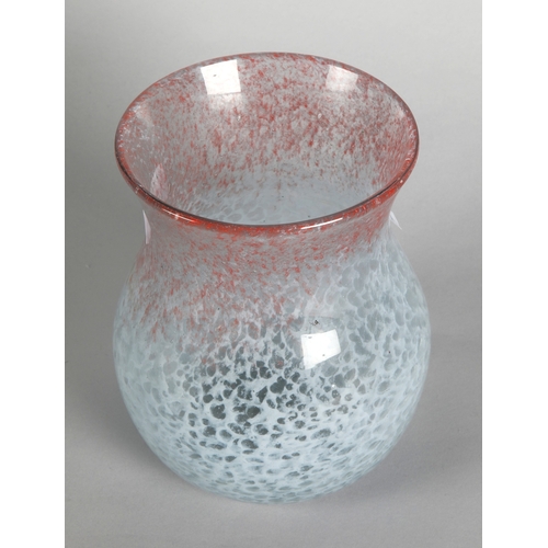 4 - Scottish Vasart blue and red speckle glass vase, marked to base, 19cm h.
