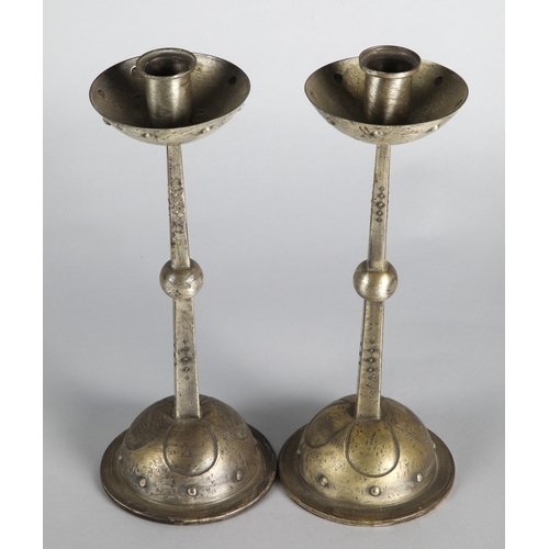 46 - Pair of Arts and Crafts WMF candlesticks, both measure 26cm h.&nbsp;