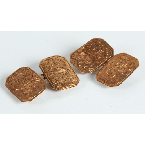 53 - Pair of 9ct gold engraved Gents cuff links, gross weight 2.8g