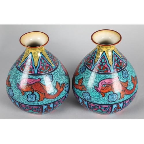 9 - Pair of Burleigh Ware hand-painted vases with fish and floral design, both measure 17cm h.