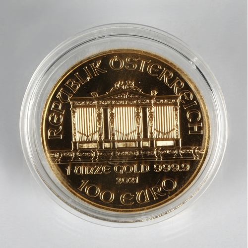 23 - Gold proof 100 Euro 2021 Republik Osterreich coin 'Wiener Philharmoniker' 1oz fine gold 999.9*Please... 