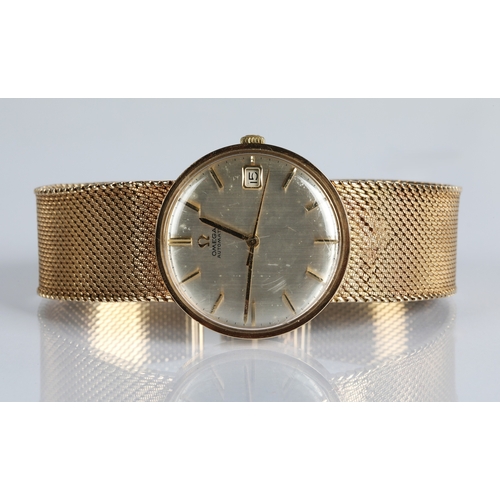 134 - Gents 9ct gold Omega automatic wristwatch with date aperture. Gross weight 63g with box, outer box a... 