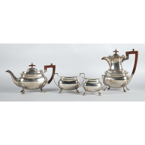 168 - Four piece silver tea service Sheffield 1923 maker Walker & Hall comprising of hot water pot, te... 