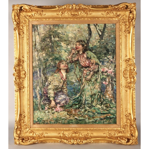 234 - Edward Atkinson Hornel (1864-1933)'Gathering Flowers'Gilt framed oil on canvas, signed and dated 190... 