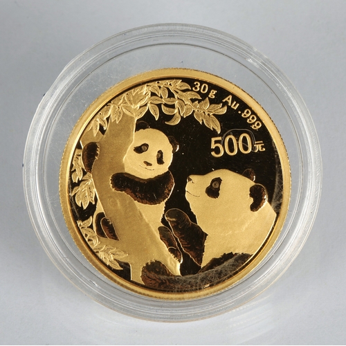 32 - 2021 Chinese Gold Panda coin, 500 Yuan, 30g fine gold 999.*Please note that this lot will only be av... 