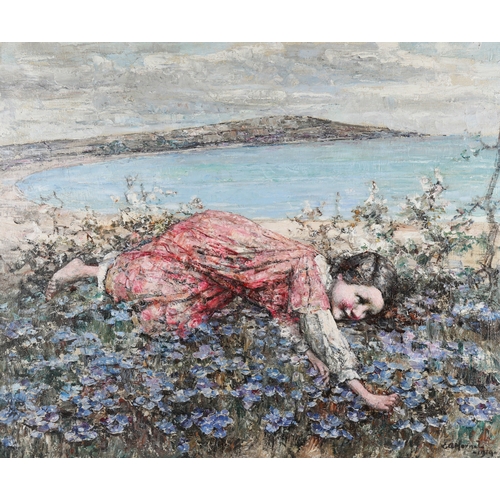 233 - Edward Atkinson Hornel (1864-1933)'Girl and Bluebells, Brighouse Bay'Gilt framed oil on canvas, sign... 
