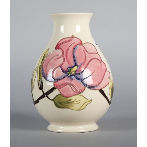 1 - Moorcroft Pottery pink Hibiscus patterned vase, 19cm h.