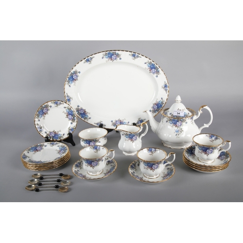 34 - Royal Albert 'Moonlight Rose' patterned part tea service and platter.