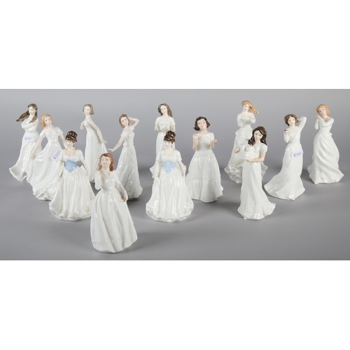 36 - Collection of thirteen Royal Doulton figures to include 'Sweet Dreams' HN 3394, 'Sentiments Greeting... 