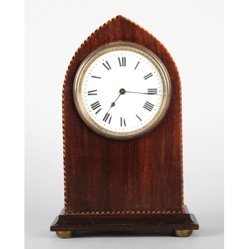 45 - Mahogany inlaid dome mantle clock, 22cm h.