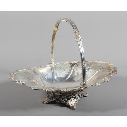 5 - Victorian silver swing handled basket with engraved floral designs by Henry Wilkinson & Co, Shef... 
