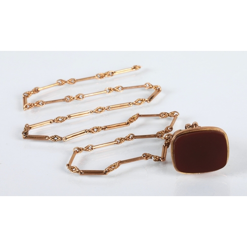 58 - 9ct gold link necklace with 9ct gold mounted fob pendant, (chain weight only 7.3g).