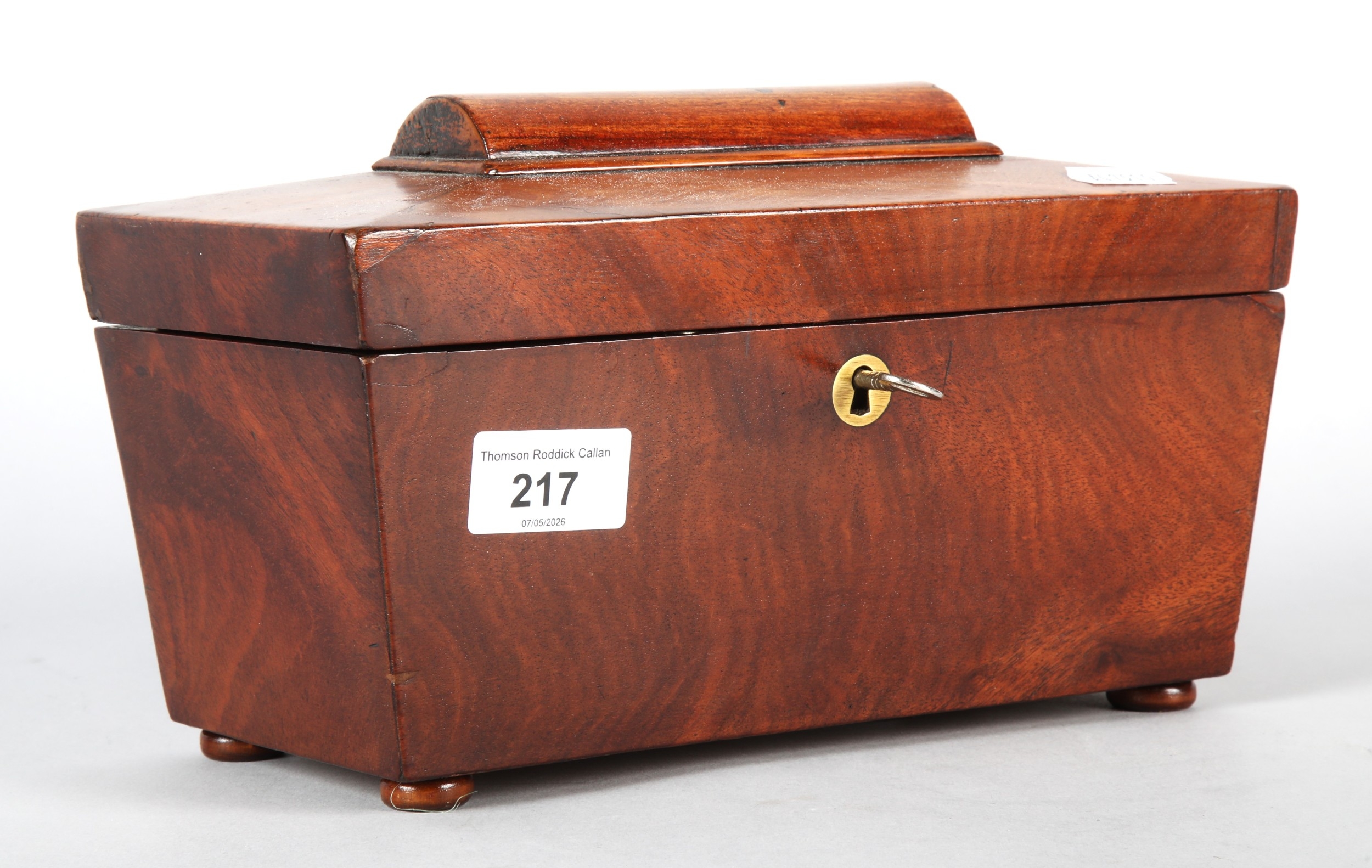 Victorian mahogany tea caddy, 25cm w.