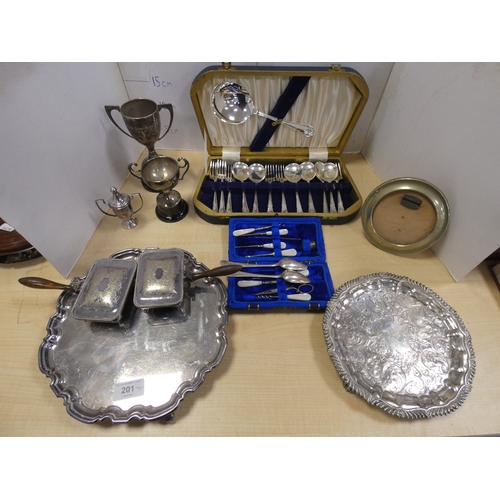 Group of EP and plated ware to include a fruit set, prize trophies ...