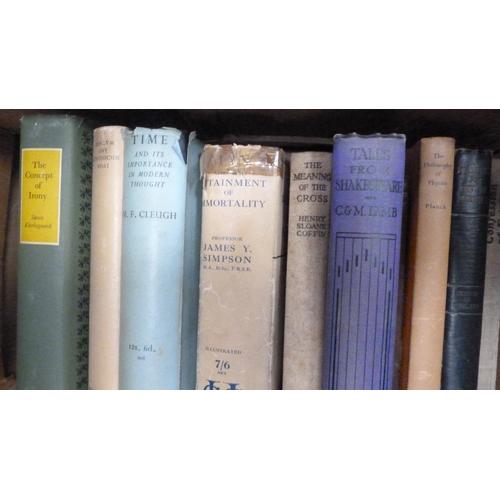 Three cartons containing topical books.