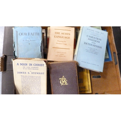 Three cartons containing topical books.