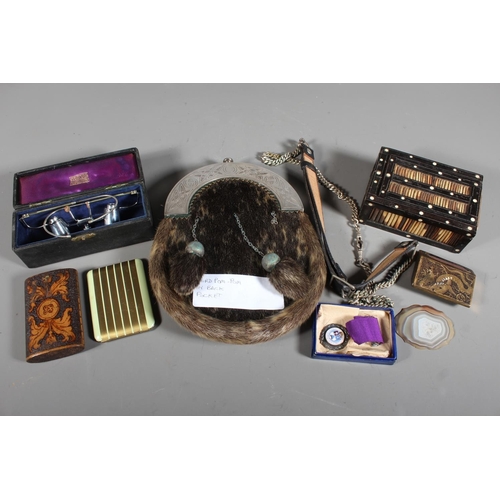 Porcupine quill box, a pair of watchmakers glasses by Theodore Hamblin ...