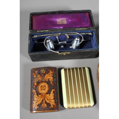 Porcupine quill box, a pair of watchmakers glasses by Theodore Hamblin ...