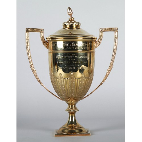 100 - 9ct gold two handled cup and cover of late 18th century style, The Dairy Shorthorn Association 1926 ... 