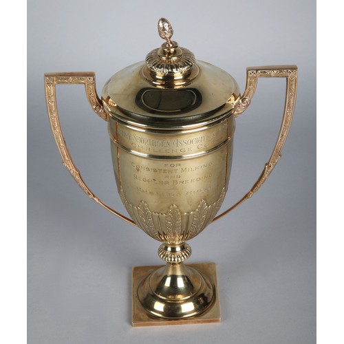 100 - 9ct gold two handled cup and cover of late 18th century style, The Dairy Shorthorn Association 1926 ... 