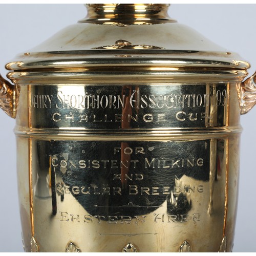 100 - 9ct gold two handled cup and cover of late 18th century style, The Dairy Shorthorn Association 1926 ... 