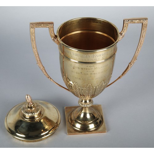 100 - 9ct gold two handled cup and cover of late 18th century style, The Dairy Shorthorn Association 1926 ... 