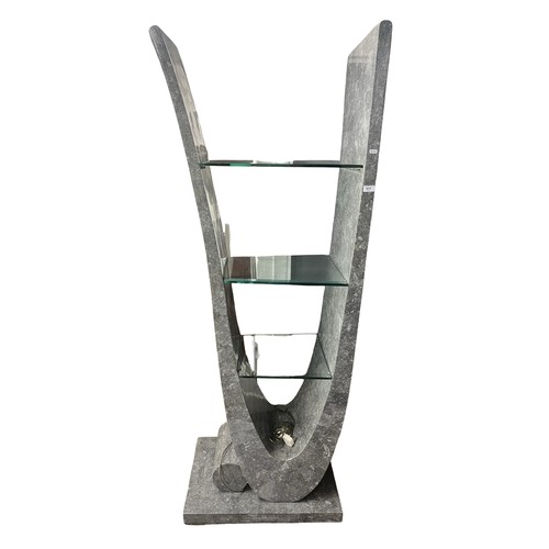 Contemporary marble effect illuminated display unit, 198cm h.