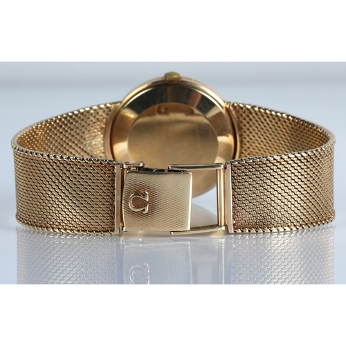 134 - Gents 9ct gold Omega automatic wristwatch with date aperture. Gross weight 63g with box, outer box a... 