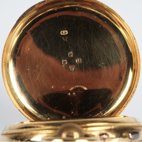 142 - 18ct gold gents open face repeating pocket watch by Thomas Russell & Son, 12 Church Street, Live... 