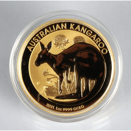 34 - Gold proof 2021 Australian Kangaroo 100 Dollars, Elizabeth II, 1oz fine gold 9999.*Please note that ... 