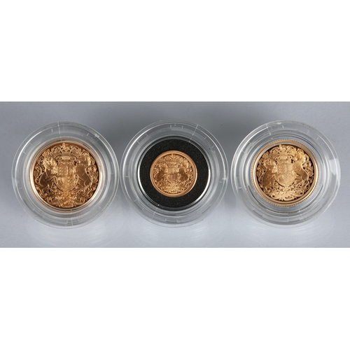 38 - Queen Elizabeth II Memorial Sovereign 2022. Three coin gold proof set comprising of sovereign, half ... 