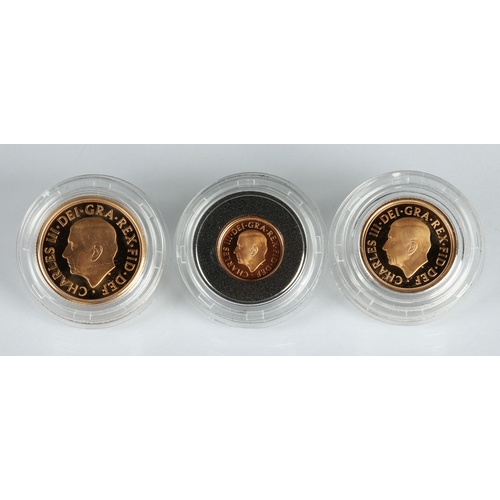 38 - Queen Elizabeth II Memorial Sovereign 2022. Three coin gold proof set comprising of sovereign, half ... 
