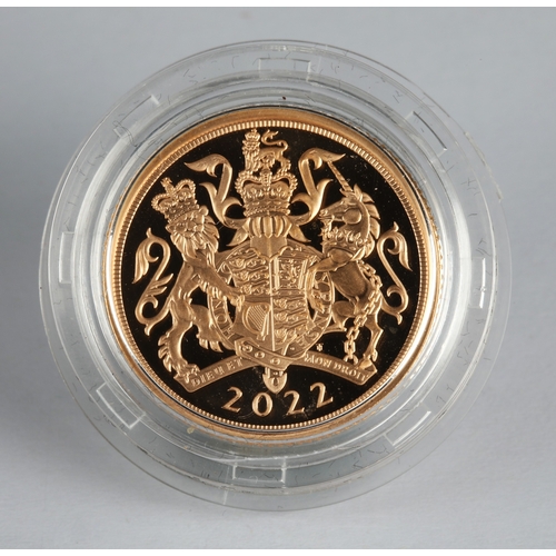 41 - The Piedfort Sovereign 2022 gold proof coin, 15.98g No 1439 with case and outer cardboard box.*Pleas... 
