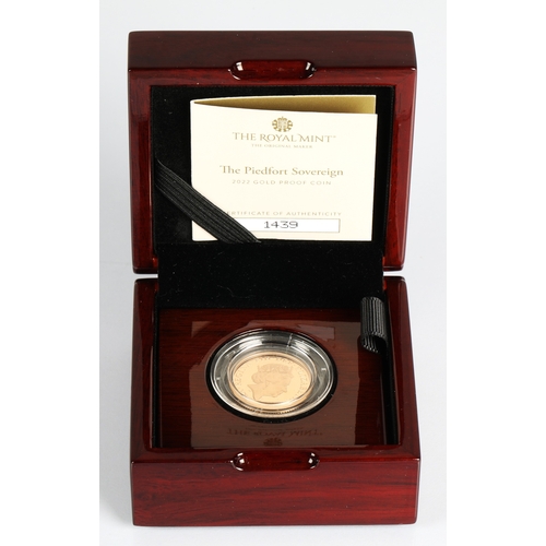 41 - The Piedfort Sovereign 2022 gold proof coin, 15.98g No 1439 with case and outer cardboard box.*Pleas... 