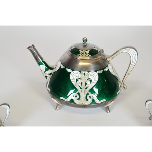 221 - Marius Hammer (Bergen, 1847-1927)Japanese influenced silver, ginbari cloisonné and enamel three-piec... 