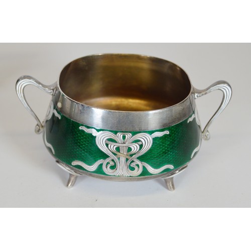 221 - Marius Hammer (Bergen, 1847-1927)Japanese influenced silver, ginbari cloisonné and enamel three-piec... 