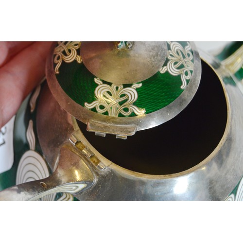 221 - Marius Hammer (Bergen, 1847-1927)Japanese influenced silver, ginbari cloisonné and enamel three-piec... 