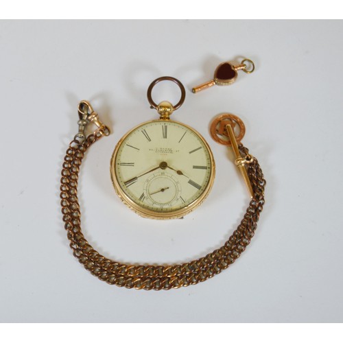 234 - Victorian 18ct gold key wind open face pocket watch with cream dial and Roman numerals, named to L M... 