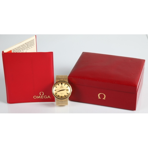 133 - 18ct gold gents Omega automatic constellation wristwatch, gold coloured dial with hour marker batons... 