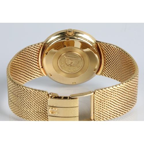 133 - 18ct gold gents Omega automatic constellation wristwatch, gold coloured dial with hour marker batons... 