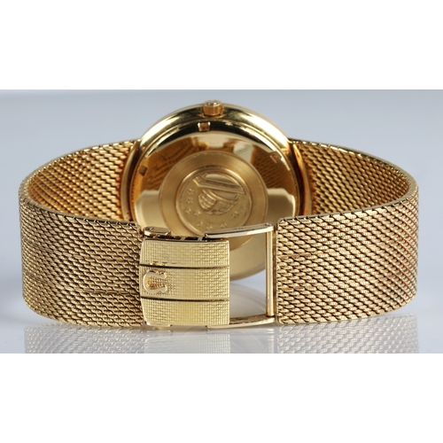 133 - 18ct gold gents Omega automatic constellation wristwatch, gold coloured dial with hour marker batons... 