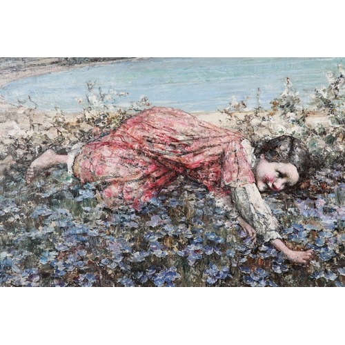 233 - Edward Atkinson Hornel (1864-1933)'Girl and Bluebells, Brighouse Bay'Gilt framed oil on canvas, sign... 