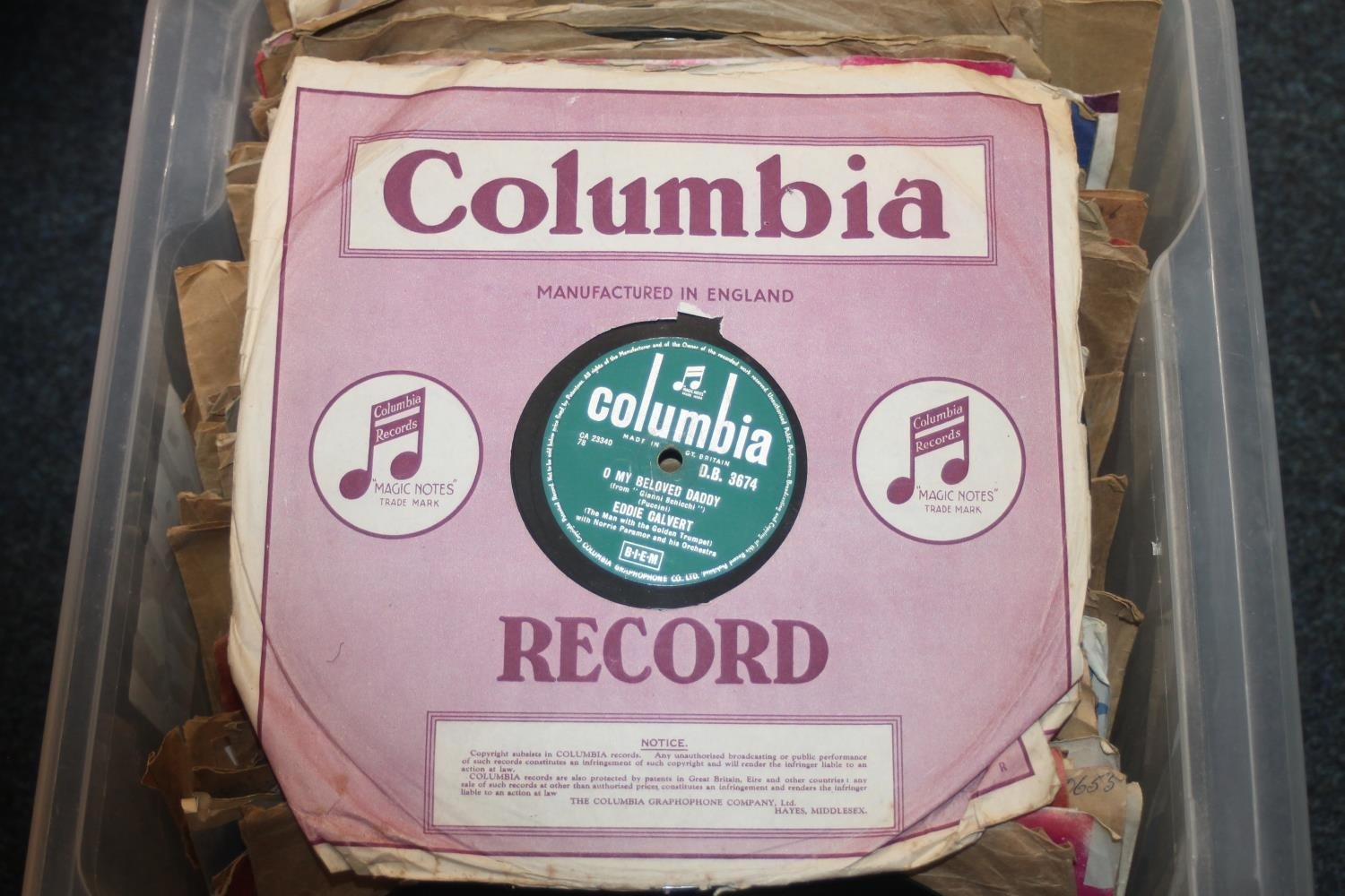 Box containing mixed 78rpm singles.