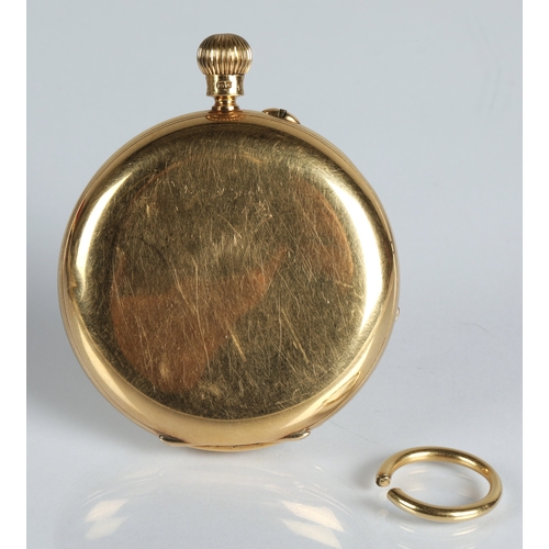 141 - 18ct gold full hunter pocket watch, white enamel dial with Roman numerals and subsidiary seconds dia... 