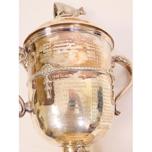 104 - Silver cup and cover, The Melvin Trophy presented by Sir Martin Melvin Bart., of early Georgian styl... 