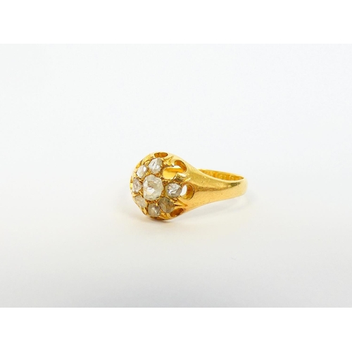 8 - Rose diamond seven stone cluster ring in 18ct gold, Birmingham 1876, 2.6g, size 'M'