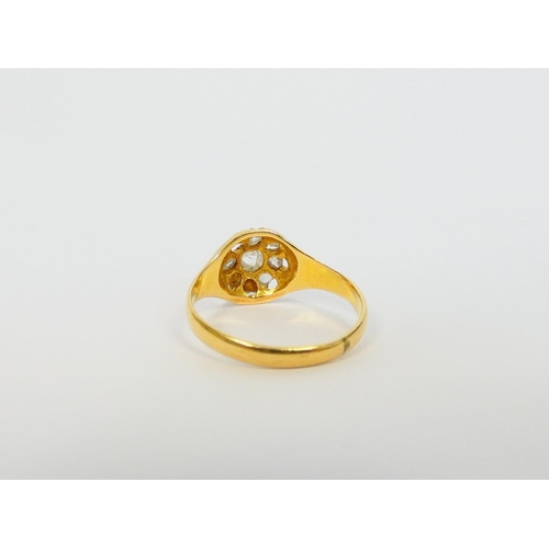 8 - Rose diamond seven stone cluster ring in 18ct gold, Birmingham 1876, 2.6g, size 'M'