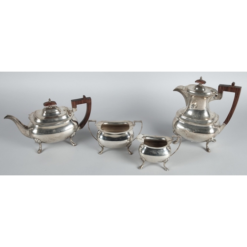 168 - Four piece silver tea service Sheffield 1923 maker Walker & Hall comprising of hot water pot, te... 