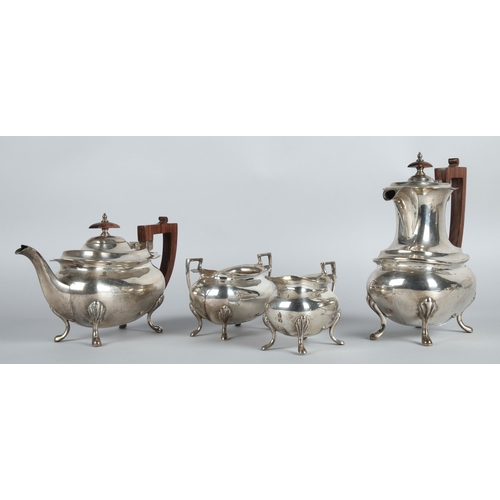 168 - Four piece silver tea service Sheffield 1923 maker Walker & Hall comprising of hot water pot, te... 