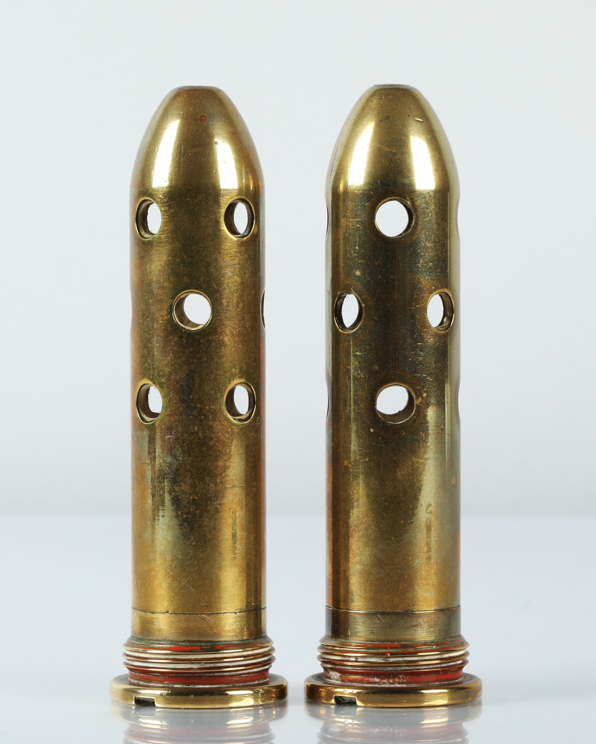Pair of naval Pompom gun shells, both measure 13cm h.